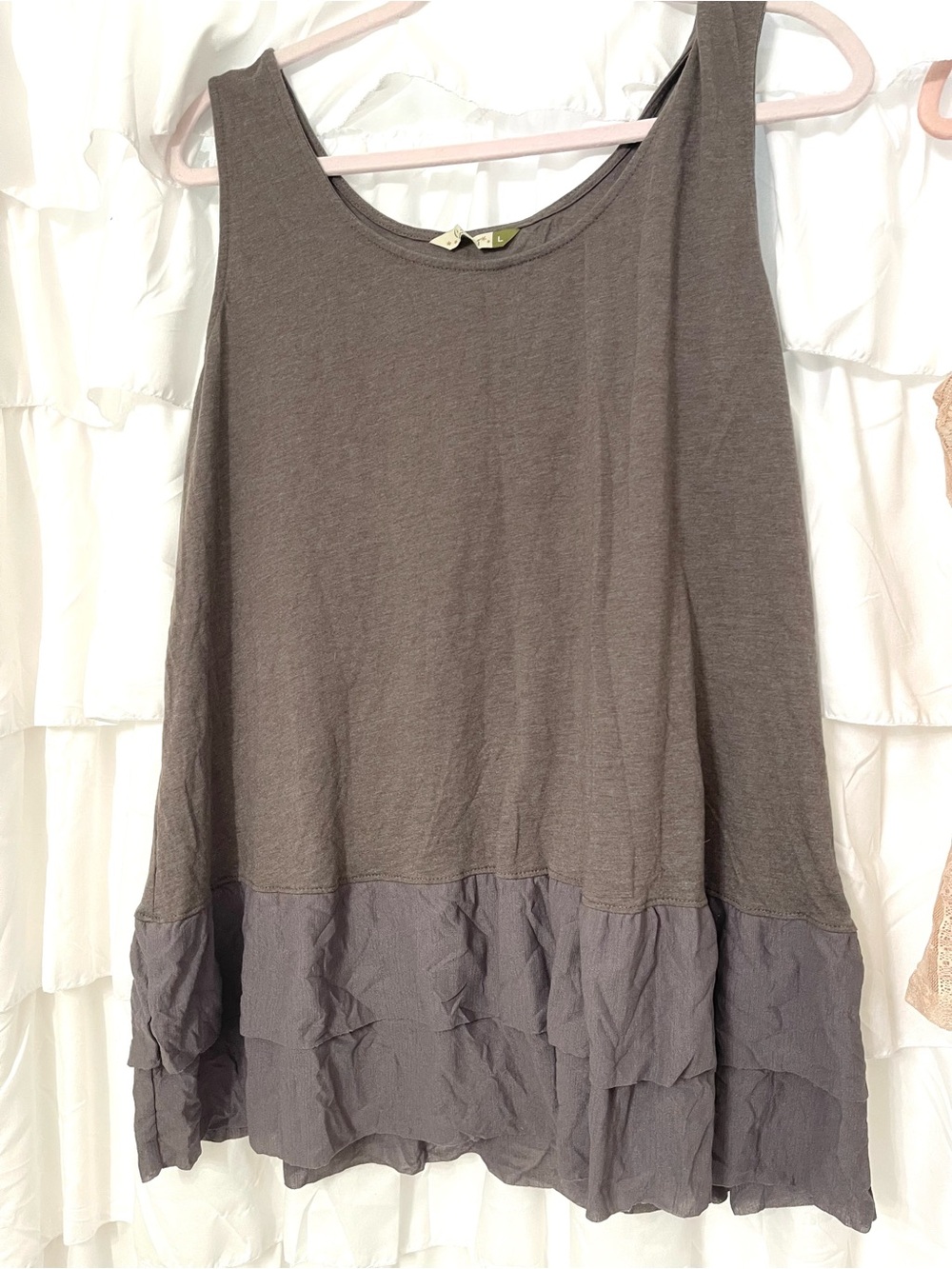 Sleeveless Ruffled Tiered Hem Tank Top in Brown